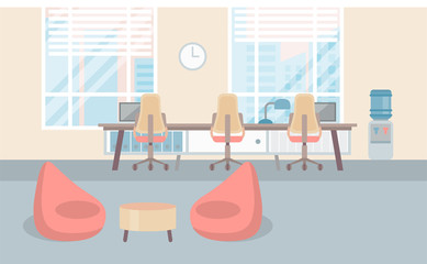 Empty modern office interior workplace desk Co-working Center University