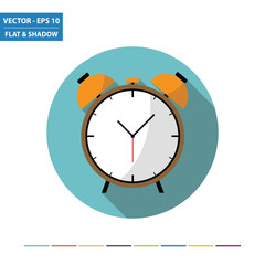 Alarm clock flat icon with long shadow. Vector Illustration.