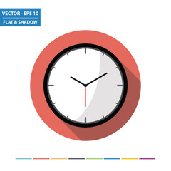Office clock flat icon with long shadow. Vector Illustration.