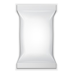 Blank Foil Food Snack Sachet Bag Packaging For Sweets, Chips, Cookies Or Candy. Mock Up Template. Illustration Isolated On White Background. Ready For Your Design. Product Packaging. Vector