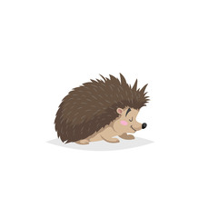 Cartoon cheerful standing hedgehog. Forest Europe and North America animal. Flat with simple gradients trendy design. Education vector illustration.