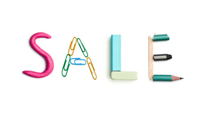 The word sale created from office stationery.
