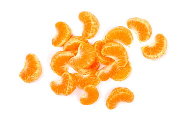 Mandarin orange, citrus fruit slices isolated on white, top view