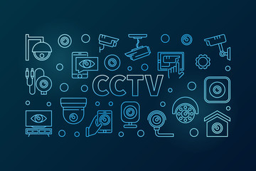 CCTV blue horizontal illustration. Vector line banner