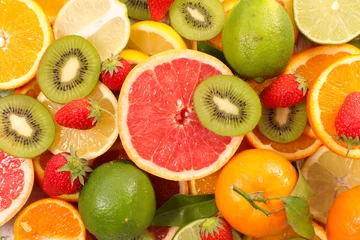 Rolgordijnen assorted fruits, top view © M.studio