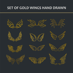 Hand Drawn Wings. Set of design elements. Vector illustration.