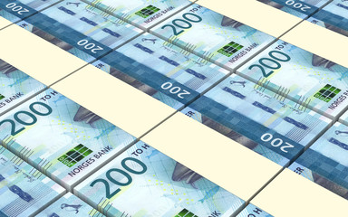 Norwegian krone bills stacks background. 3D illustration
