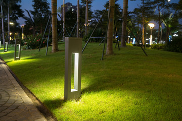 Garden glowing decoration light in the park at night