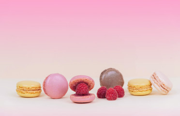 Cake macaroons as a shell with raspberry pearl.