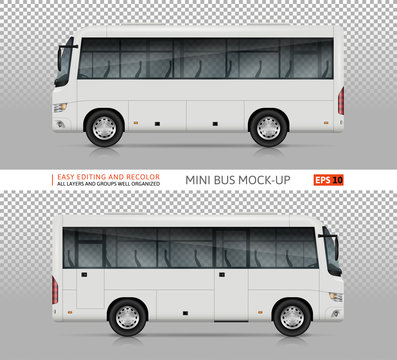 Bus vector mock-up. Isolated template of realistic city transport on transparent background, side view. Vehicle branding mockup. All elements in the groups on separate layers. Easy to edit and recolor