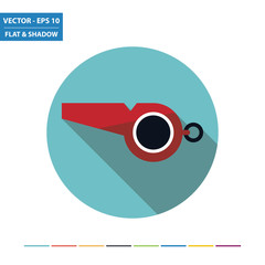 Referee whistle flat icon with long shadow. Vector Illustration.