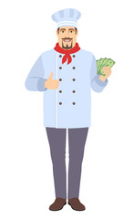 Chef with cash money showing thumb up