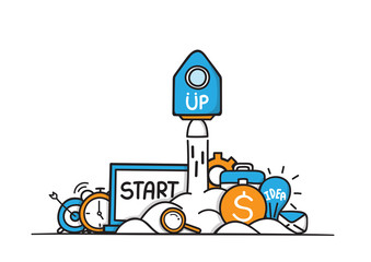 Doodle hand draw start up concept. can be separated. vector illustration.