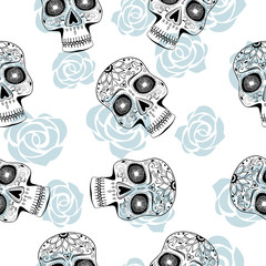 Seamless Pattern with Stylized Sugar Skulls