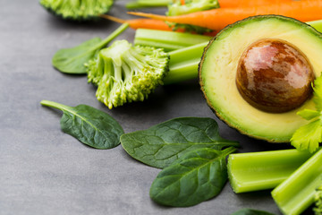 Fresh healthy vegetables, water. Health, sport and diet concept.