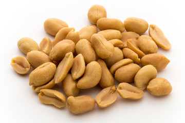 Peeled peanuts on the isolated background.