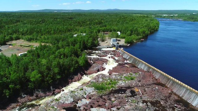 Aerial Dolly Large Hydroelectric Dam At Grand Falls Newfoundland Canada