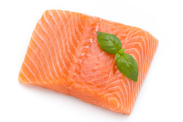 Fresh salmon fille with lachs on the white background.