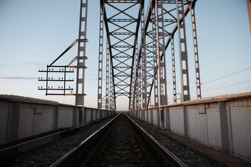 Fototapeta na wymiar Metal rail road bridge