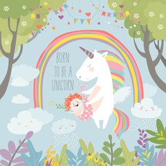 Cute unicorn with baby