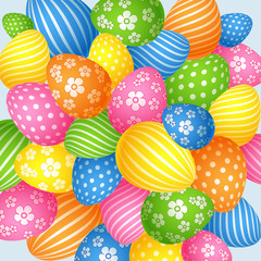 Bright background of Easter eggs the symbol of the holiday Element of design Creative template for advertising cards banners posters sales for the Easter holiday Pattern made of decorative eggs Vector