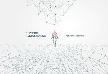 Lines connected to Science fiction scene, symbolizing the meaning of artificial intelligence. - obrazy, fototapety, plakaty