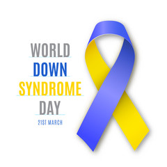 World Down Syndrome Day. Blue - Yellow Ribbon sign isolated in white background. Vector illustration