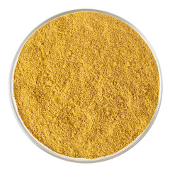 Curry powder in glass bowl isolated on white background with clipping path