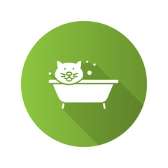 Bathing cat flat design long shadow glyph icon