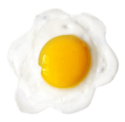 Tasty beautiful food fried egg on white background.