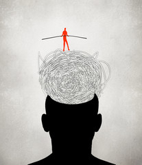 equilibrist walking on muddled thoughts digital illustration