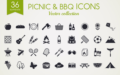 Picnic and barbecue vector icons.