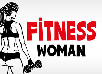 Fitness woman with a dumbbell in her hand.