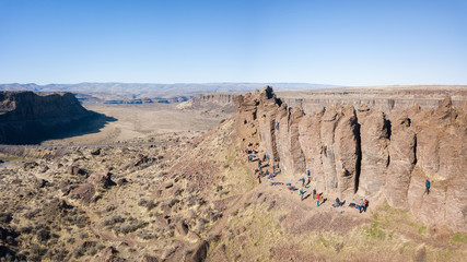 Aerial panoramic view of Frenchman Coulee in Vantage, Washington, USA.