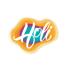 Handwritten brush type lettering of Happy Holi on colorful abstract background