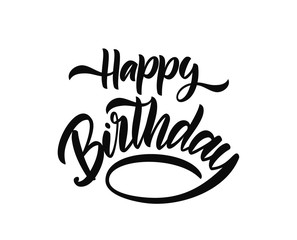Obraz premium Handwritten brush type lettering of Happy Birthday on white background. Typography design. Greeting card.