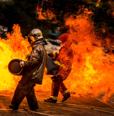 Naklejka premium Firefighting Equipment and Practice