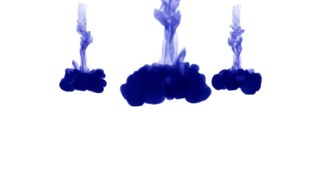 blue ink inject in water on white background. 3d animation with luma matte as alpha channel in slow motion. Use for ink effect, transition or beautiful colorful background. V8