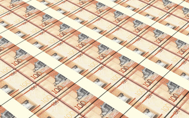 Dominican peso bills stacked background. 3D illustration