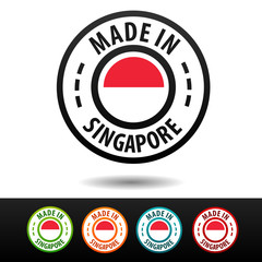 Made in Singapore badges with flag. Flat Eps10 Vector.