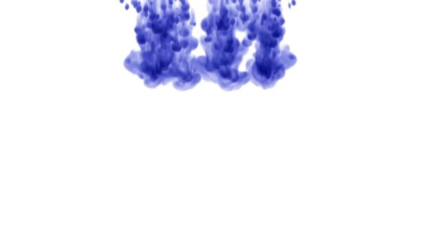 blue ink inject in water on white background. 3d animation with luma matte as alpha channel in slow motion. Use for ink effect, transition or beautiful colorful background. V18