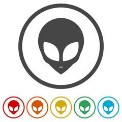 Alien head icon, Extraterrestrial alien face, 6 Colors Included