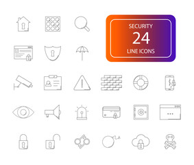 Line icons set. Security pack. Vector illustration