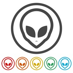 Alien head icon, Extraterrestrial alien face, 6 Colors Included