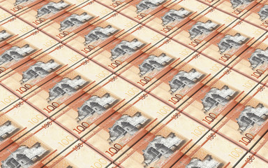 Dominican peso bills stacked background. 3D illustration