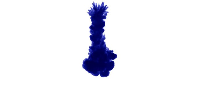 blue ink inject in water on white background. 3d animation with luma matte as alpha channel in slow motion. Use for ink effect, transition or beautiful colorful background. V25