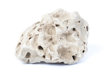 Single natural stone on white background, close-up