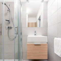 Gray bathroom with sink