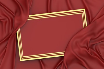 3d rendering red and gold frame and drapery