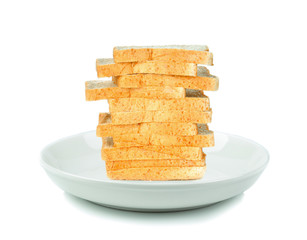 sliced bread in plate isolated on a white background